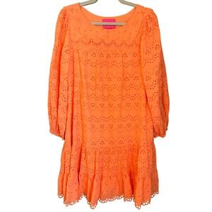Lilly Pulitzer Size L Keyla Sleeved Eyelet Dress Bellini Orange Resort No Belt